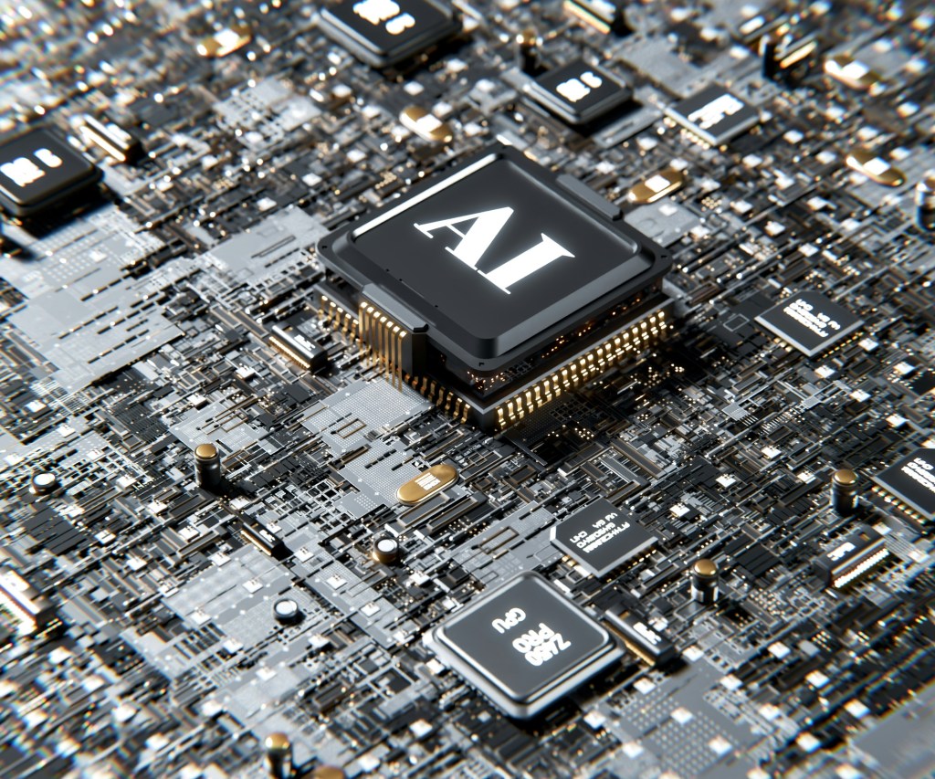 A computer chip with "AI" on top of it. 