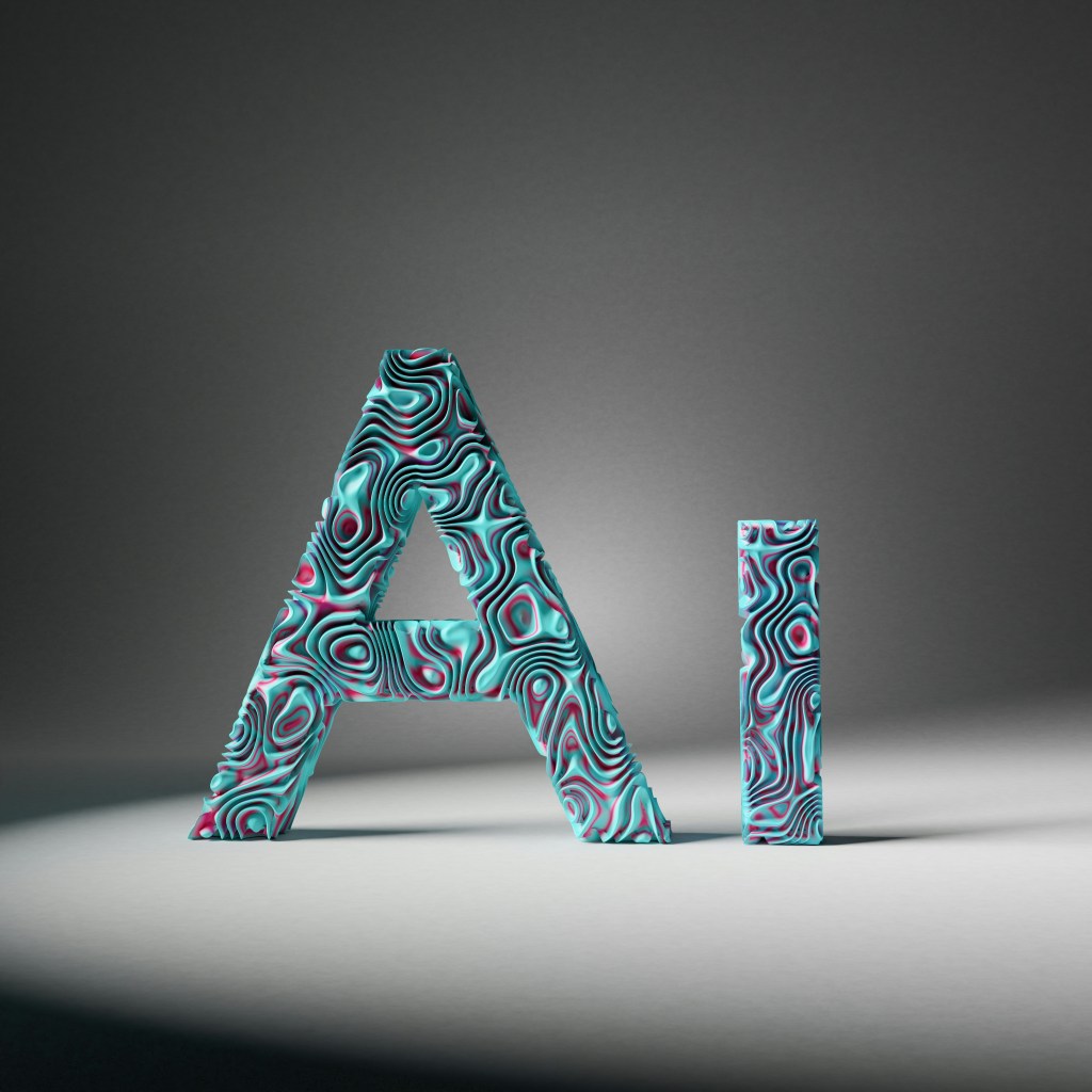 "AI" letters made up of different shapes. 